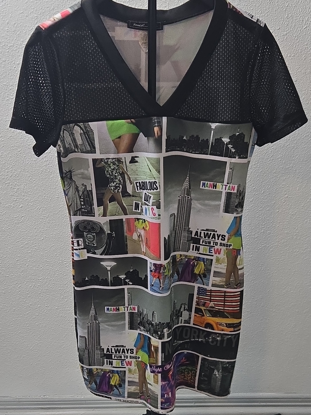 Photo-Collage V-Neck Mini Dress - Black Multi